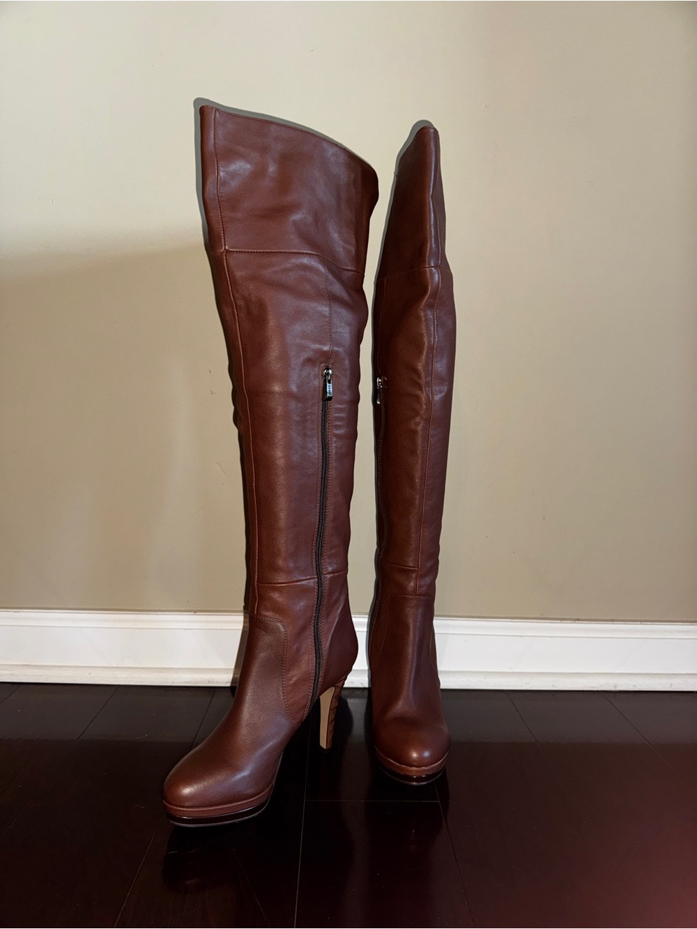Over-the-Knee Brown Leather High-Heel Boots